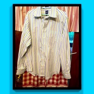 GAP Mens Classic Fit Long Sleeve Pinstripe Blue and Green